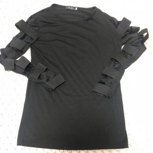 Black long sleeve shirt with sheer sleeves
